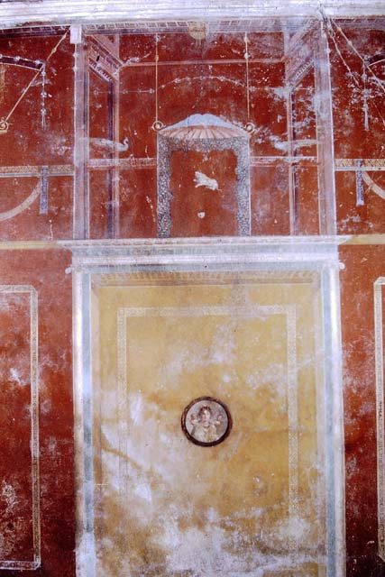 I.11.17 Pompeii. 1968. Room 3, detail from upper east wall of triclinium. Photo by Stanley A. Jashemski.
Source: The Wilhelmina and Stanley A. Jashemski archive in the University of Maryland Library, Special Collections (See collection page) and made available under the Creative Commons Attribution-Non Commercial License v.4. See Licence and use details.
J68f1301
