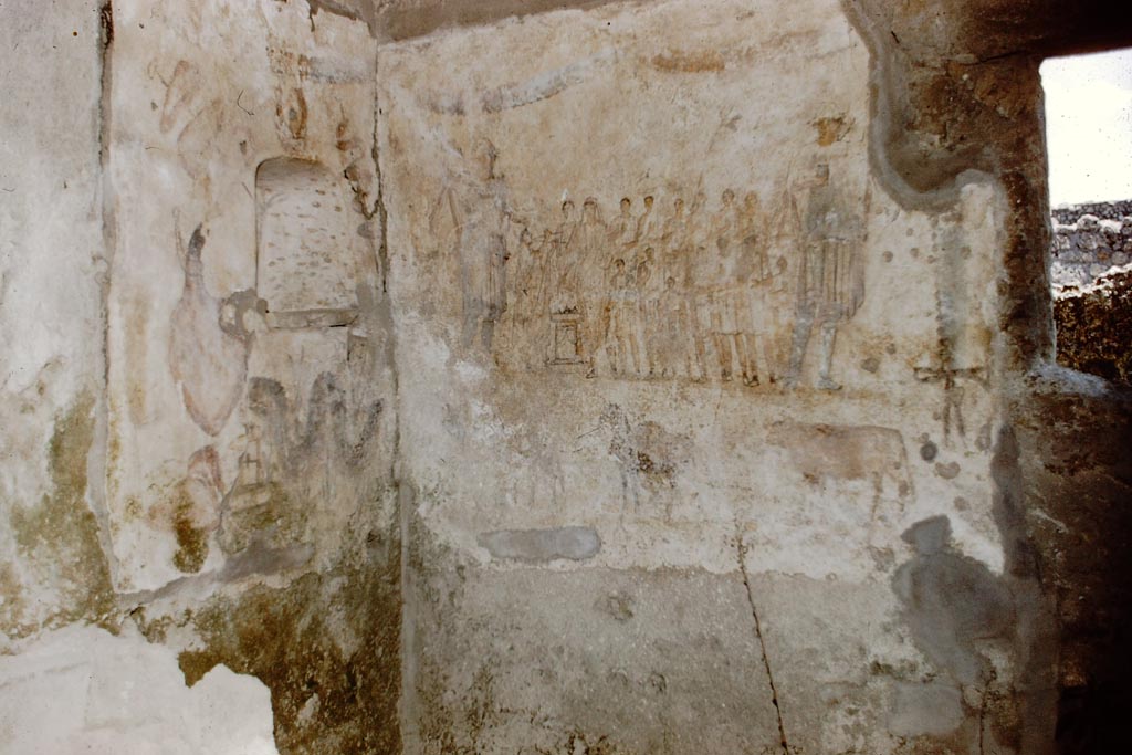 I.13.2 Pompeii. 1961. Kitchen, north and east wall with painted lararium and niche. Photo by Stanley A. Jashemski.
Source: The Wilhelmina and Stanley A. Jashemski archive in the University of Maryland Library, Special Collections (See collection page) and made available under the Creative Commons Attribution-Non-Commercial License v.4. See Licence and use details.
J61f0310
