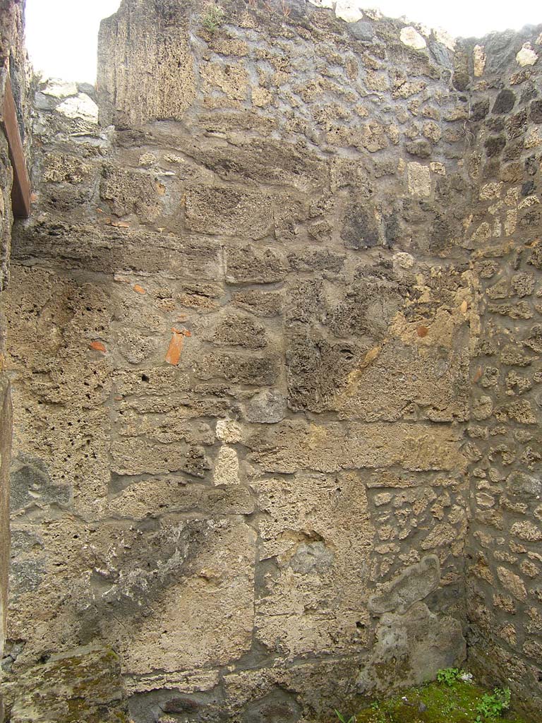 I.14.2 Pompeii. July 2008. Room E, east wall with line of stairs showing in wall.
Photo courtesy of Guilhem Chapelin. 
