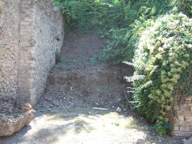 I.17 Pompeii. September 2005. Roadway into unexcavated area looking south. Corner of I.18.4

