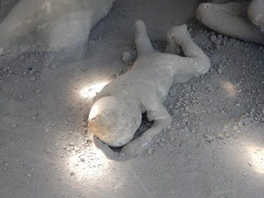 I.21.6 Pompeii. May 2016. Detail of plaster cast of the impression of a body.  
Photo courtesy of Buzz Ferebee.
