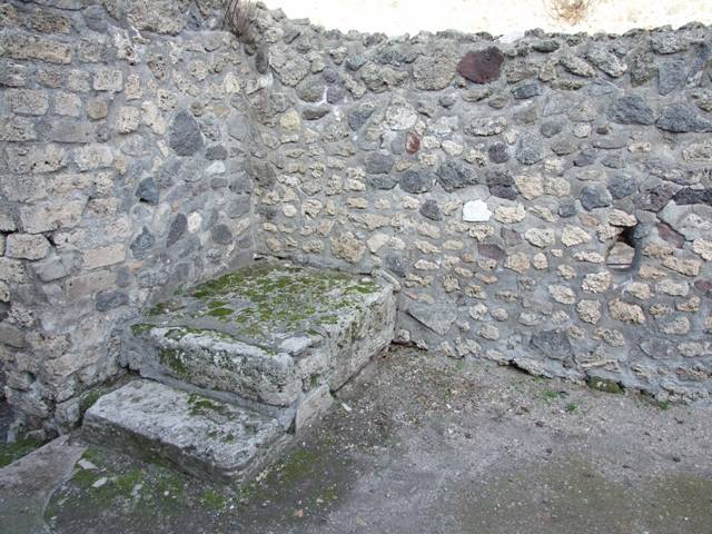 II.1.6 Pompeii. December 2007. East wall of rear room with remains of steps to upper floor.