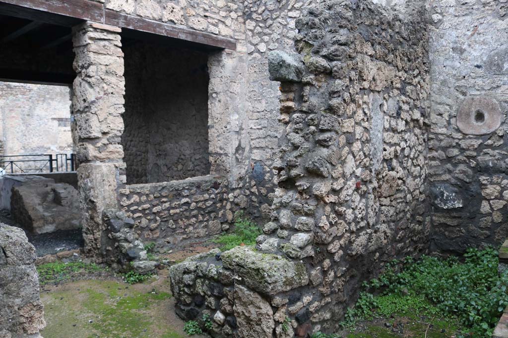 II.1.13 Pompeii. December 2018. 
Looking north-east across corridor towards doorway and window into bar-room, on left, and two other rooms, one in centre and kitchen, on right. 
Photo courtesy of Aude Durand.

