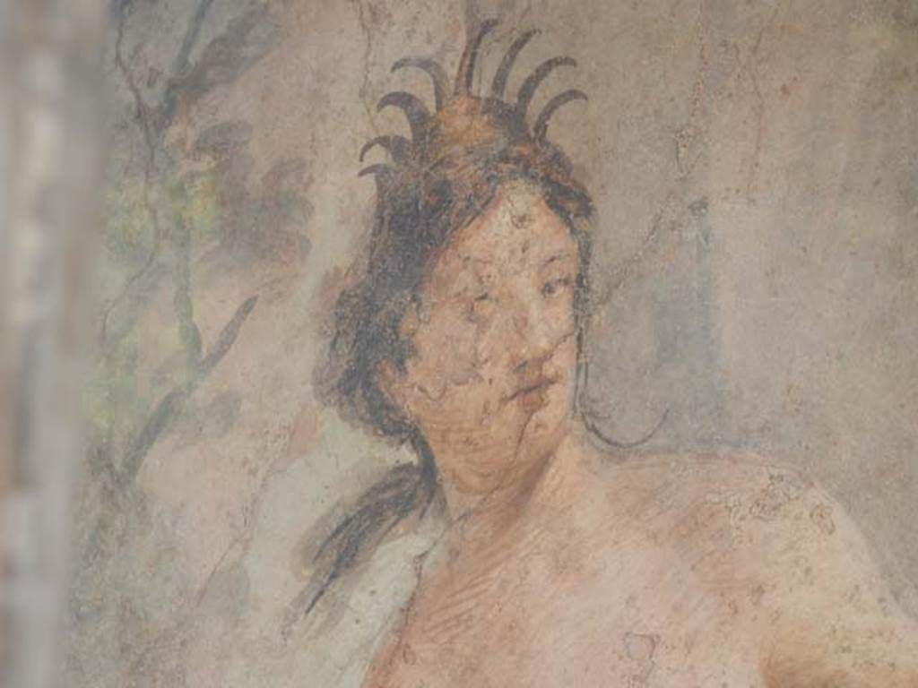 II.2.2 Pompeii. May 2016. Room "i", west end of upper euripus. Detail of Diana. Photo courtesy of Buzz Ferebee. 
