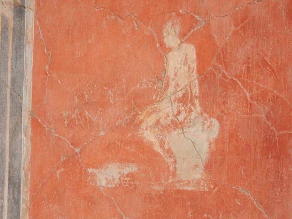II.2.2 Pompeii. May 2016. Room “b”, detail of painted figure in centre of north wall.
Photo courtesy of Buzz Ferebee.
