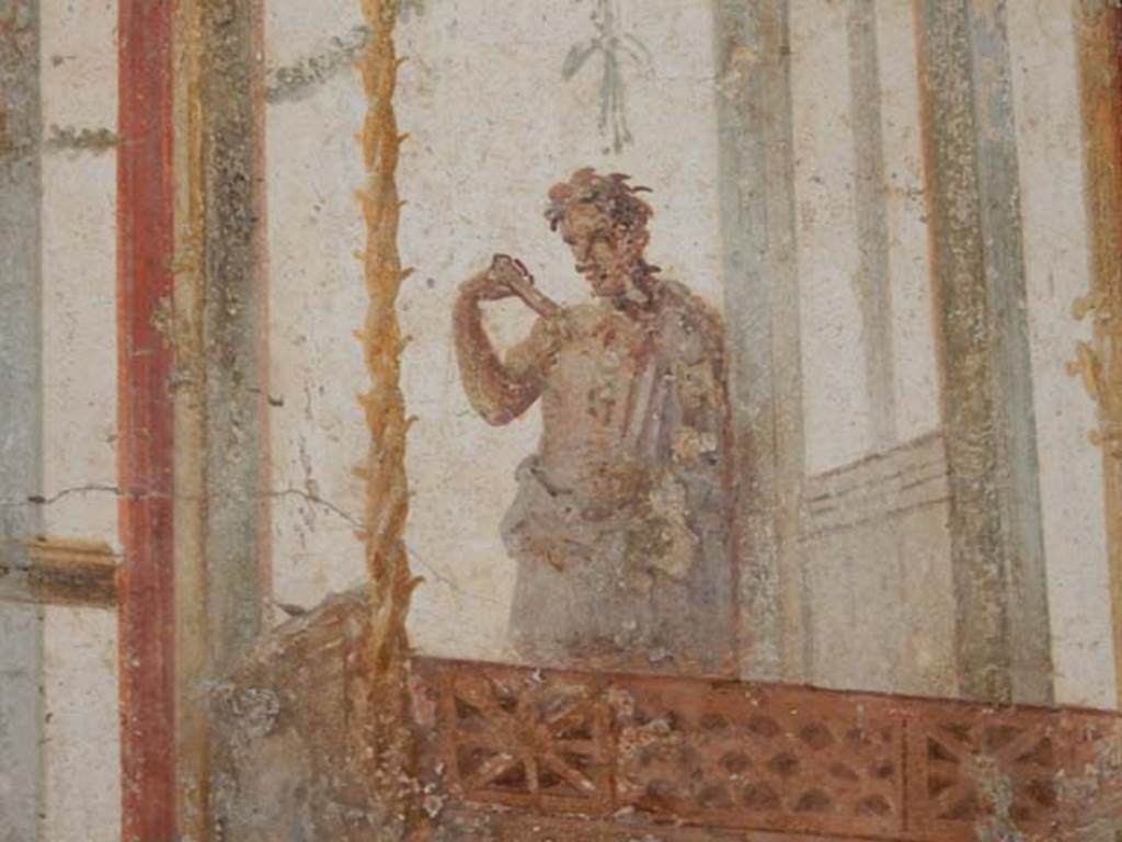 II.2.2 Pompeii. May 2016. Room “f”, detail of painted figure from north end of upper west wall.
Photo courtesy of Buzz Ferebee.


