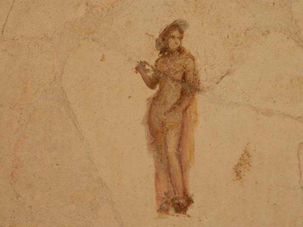 II.2.2 Pompeii. May 2016. Room “f”, painted figure from panel at west end of north wall.
Photo courtesy of Buzz Ferebee.

