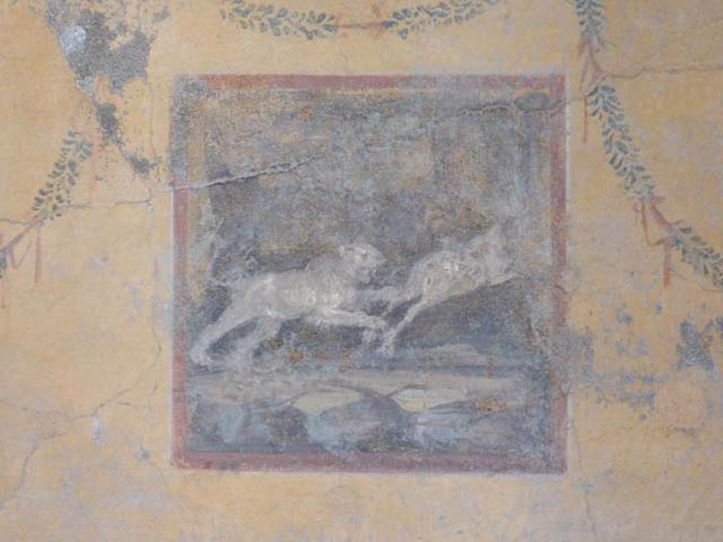 II.2.2 Pompeii. May 2016. Room “e”, painted central panel on west wall. Photo courtesy of Buzz Ferebee.
