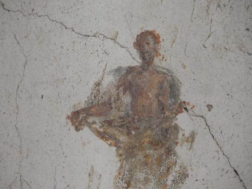 II.2.2 Pompeii. May 2011. Room “i”, wall painting of herm on north wall of upper euripus, on east side of “myths” room doorway. Photo courtesy of Buzz Ferebee.