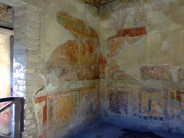 II.2.2 Pompeii. May 2016. Room "i", west end of upper euripus. Detail from painting of Actaeon.  Photo courtesy of Buzz Ferebee.
