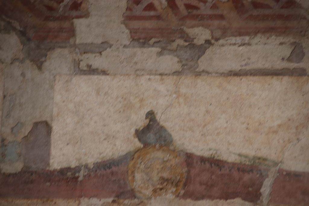 II.3.3 Pompeii. October 2022. Room 10, detail of painted bird from upper centre of south wall. Photo courtesy of Klaus Heese