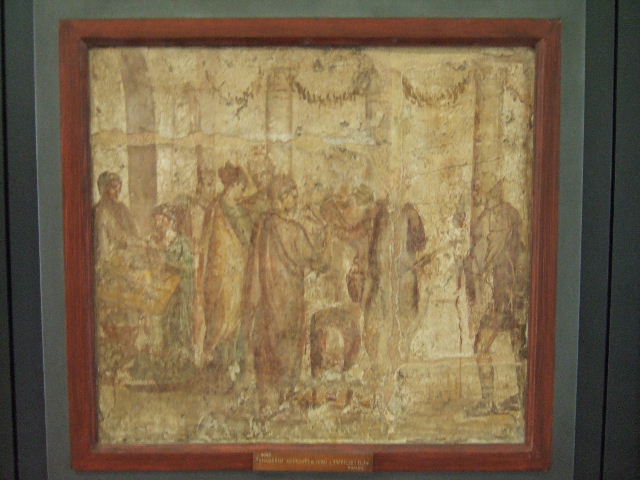 II.4.3 Pompeii. 1762 drawing of two parts of the “Forum Frieze” found in the atrium.  Now in Naples Archaeological Museum.  Inventory number 9057. See Accademici Ercolanesi, 1762. Le Pitture Antiche d’Ercolano: Tome III. (p.227, Tav. 43).