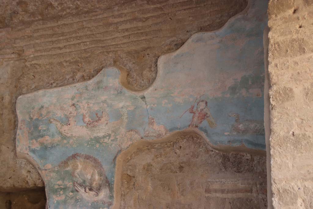 II.4.6 Pompeii. September 2019. Detail of painted decoration on upper north wall of summer triclinium.
Photo courtesy of Klaus Heese.
