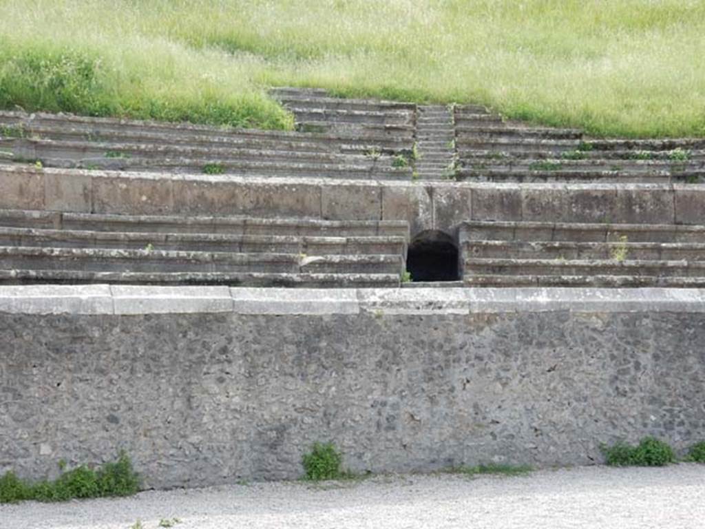 II.6 Pompeii, May 2018. Detail of seating on east side of amphitheatre. Photo courtesy of Buzz Ferebee.