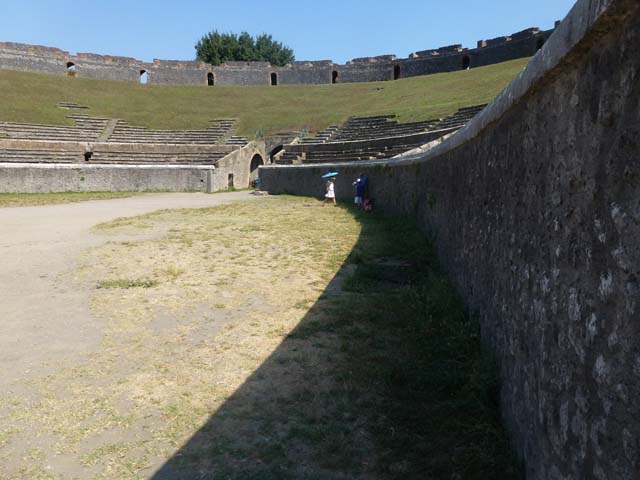 II.6 Pompeii. April 2014. Looking south across arena and seating of amphitheatre. 
Photo courtesy of Klaus Heese.
