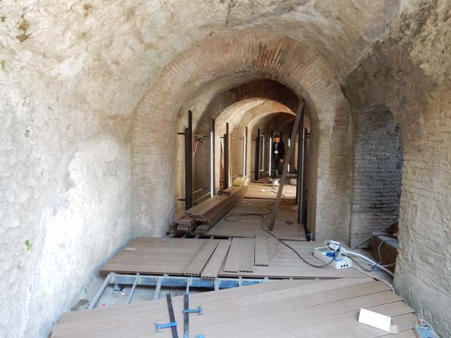 II.6 Pompeii. September 2015. Corridor under Amphitheatre, looking towards south wall of south-west side, leading north-west.