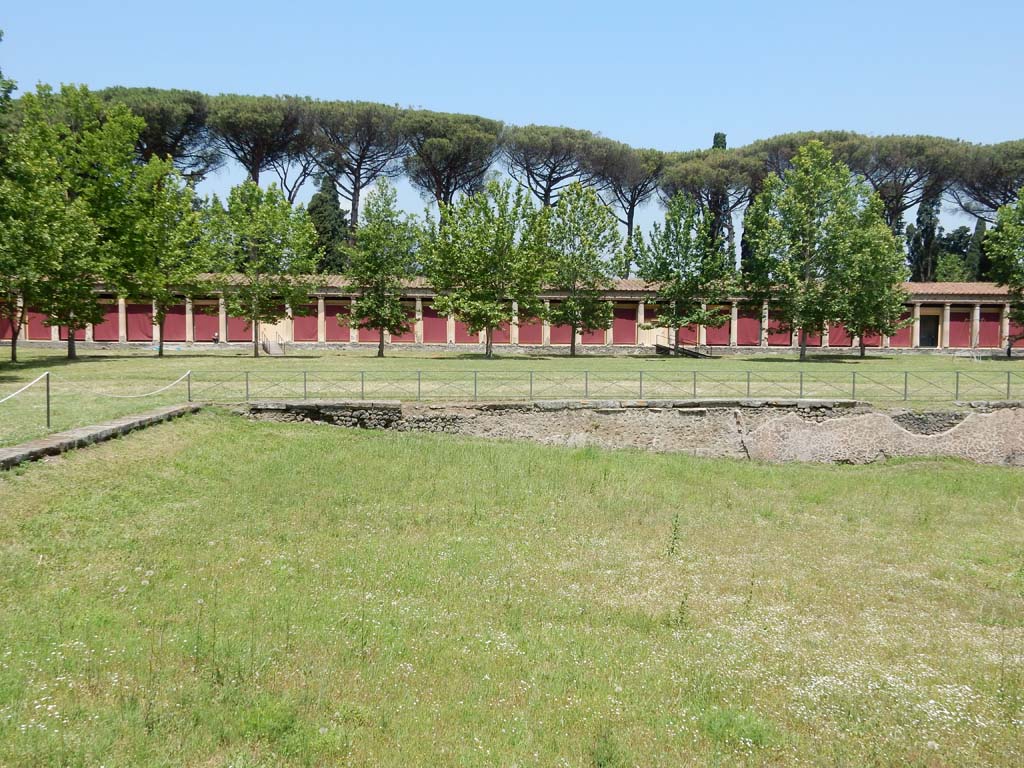 II.7 Pompeii. June 2019. Looking across pool towards north side of Palestra. Photo courtesy of Buzz Ferebee.