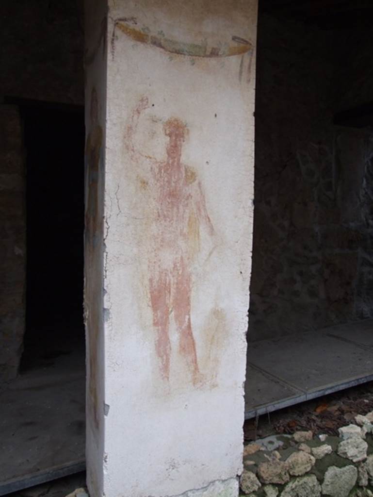 II.9.1. December 2007.  Painting of Bacchus on south face of column on the north side of the triclinium.