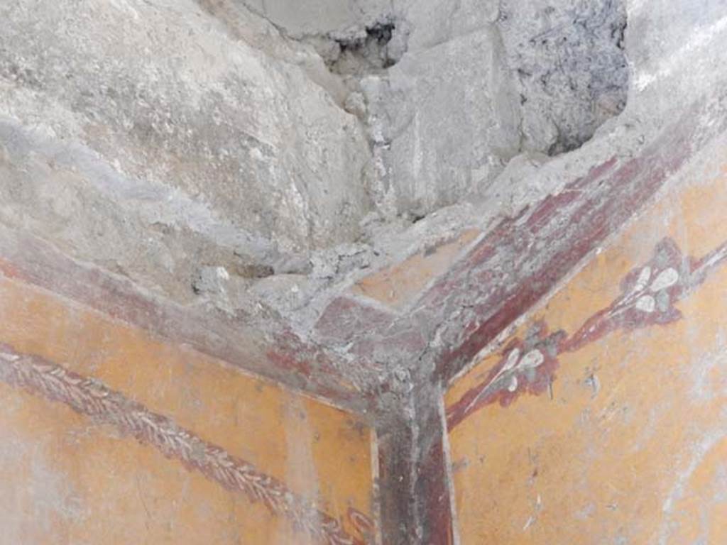 II.9.4, Pompeii. May 2018. Room 8, upper wall/ceiling in south-east corner of oecus.
Photo courtesy of Buzz Ferebee. 

