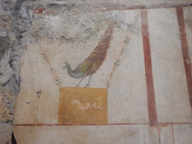 II.9.4 Pompeii. December 2018. Room 4, detail of panther from centre of middle panel on east wall. Photo courtesy of Aude Durand.