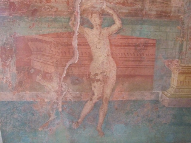 III.4.b. Pompeii.  March 2009.  Room 3.  Oecus. West wall.  