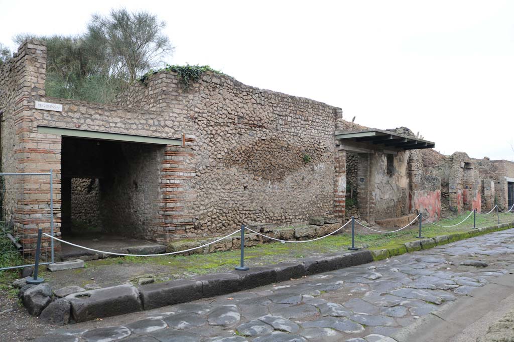 III.5.1 Pompeii, on left. December 2018. 
Looking east along insula III.5, from III.5.1 towards III.5.5, on right. Photo courtesy of Aude Durand.


