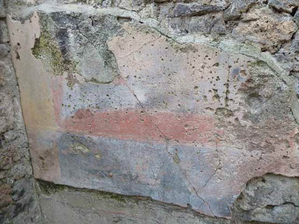 III.8.3 Pompeii. May 2010. Remains of painted plaster on west wall.