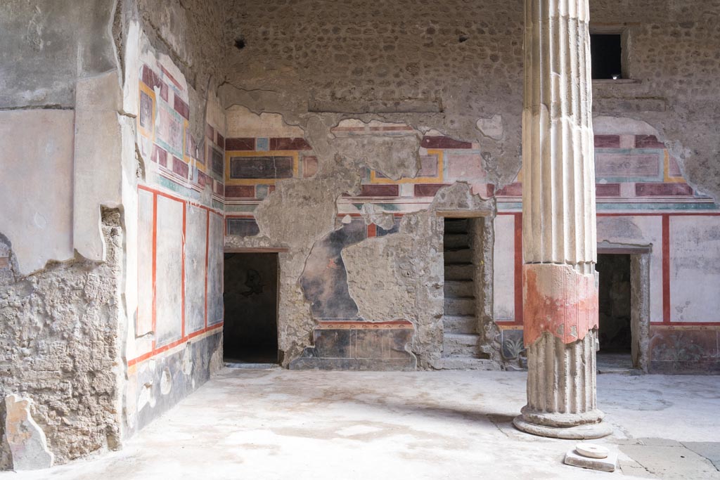 V.2.i Pompeii. March 2023. 
Room 1, atrium, looking towards north-east corner and doorway to room 3, centre left, stairway, and doorway to room 4, on right. 
Photo courtesy of Johannes Eber.


