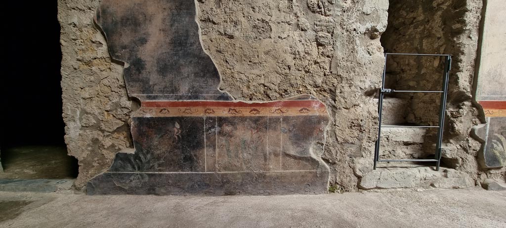 V.2.i Pompeii. December 2023. Room 1, detail of painted zoccolo on lower east wall in atrium. Photo courtesy of Miriam Colomer.