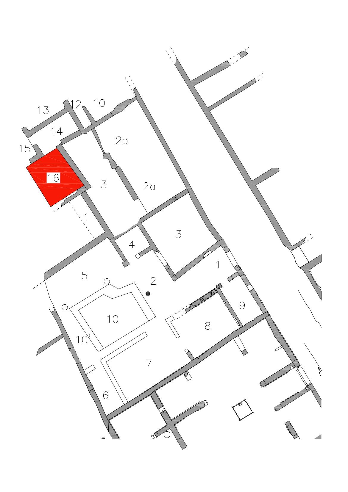 V.3.12 Pompeii. Drawing of plan based on PPM, III, p. 961.
According to the Parco Archeologico di Pompei press release the lararium excavated in 2018 was to the north of this plan.

