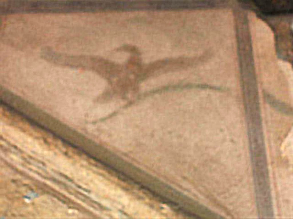 V.4.3 Pompeii. 1899. Lararium painting from west wall of atrium. See Notizie degli Scavi di Antichità, 1899 (p. 342). Remains of lararium painting that showed Hercules with club and lion skin in the centre. Also recognisable were Mercury and next to Mercury was a crowing cock. In front were an omphalos with a snake, Victoria with spread wings and a pig, and Minerva sacrificing at an altar, with her shield and owl. At the sides of the niche were paintings of the gods.  See Garcia y Garcia, L., 2006. Danni di guerra a Pompei. Rome: L’Erma di Bretschneider, p 62 and Fig.97. See Warscher, T., 1925. Pompeji: Ein Führer durch die Ruinen. Berlin und Leipzig: de Gruyter, p 127. See Boyce G. K., 1937. Corpus of the Lararia of Pompeii. Rome: MAAR 14.  (p.39, no.118, Pl .25,1).