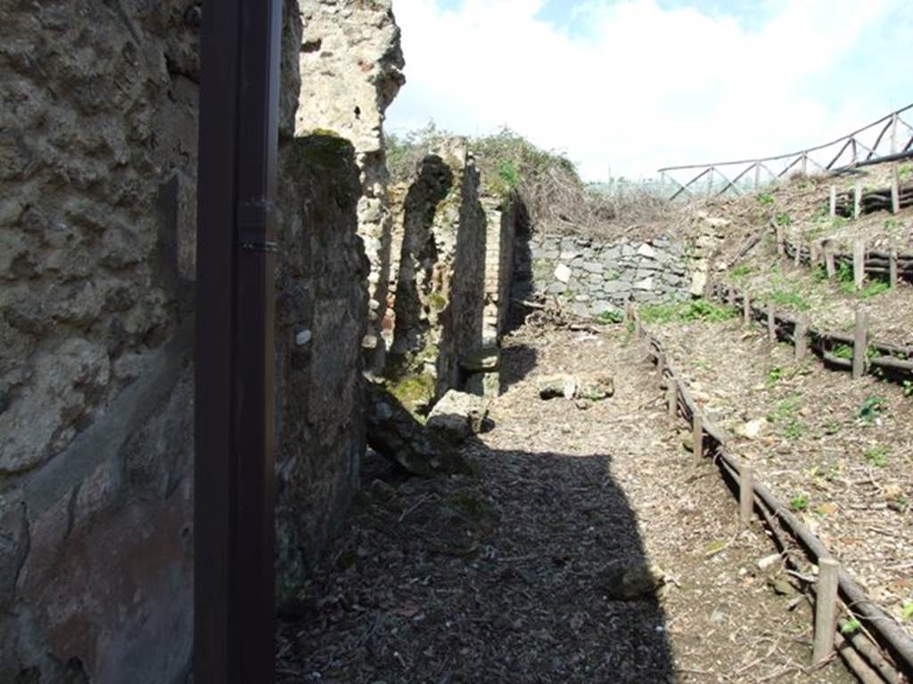 V.4.12 Pompeii. March 2009.  North end of Vicolo dei Gladiatori, with doorways to V.4.12 and V.4.13.
