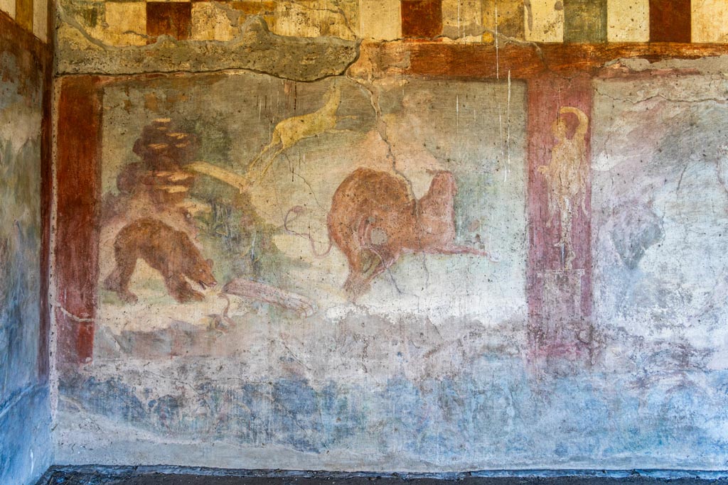 V.4.a Pompeii. October 2023. Room ‘l’ (L), detail from east wall in north-east corner. Photo courtesy of Johannes Eber.