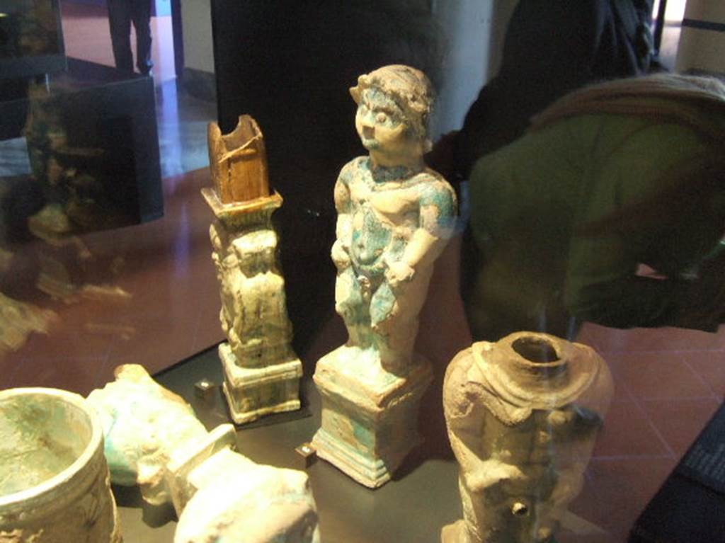 Glazed terracotta statuette of Ptah-Pateco found in VI.1.2 on 6th October 1770.   Now in Naples Archaeological Museum.  Inventory number 22607.
