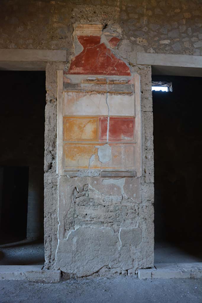 VI.2.4 Pompeii, December 2017. 
Painted wall decoration on north side of atrium, between doorways to the anteroom of the winter triclinium, and a cubiculum.
Foto Annette Haug, ERC Grant 681269 DÉCOR.
