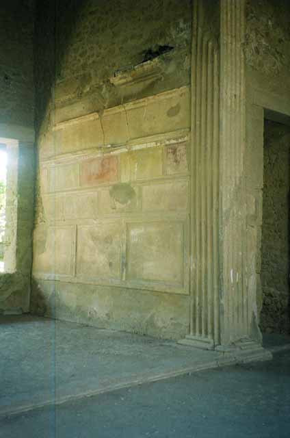 VI.2.4 Pompeii, December 2017. Detail from west end of south wall of tablinum, from atrium.
Foto Annette Haug, ERC Grant 681269 DÉCOR.
