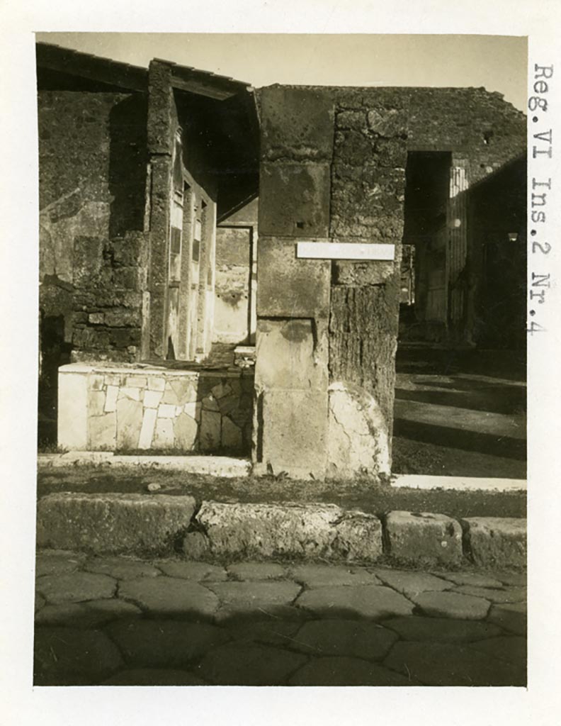 VI.2.4 Pompeii. From an album dated c.1875-1885. Looking towards the bar at VI.2.5, with entrance doorway to VI.2.4, on right.
Photo courtesy of Rick Bauer.

