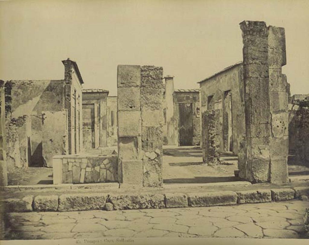 VI.2.4 Pompeii. Pre-1873, photograph Edizione Esposito, no. 045. Looking towards entrances, and into atrium. 
Photo courtesy of Rick Bauer.
According to Laidlaw and others –
“A photograph of Michele Amodio of c.1873, shows the sculptured capital still in place (in photographs made only a few years later it had disappeared)”,(p.47)
“For the house of Sallust, Brogi, Amodio, Sommer, Anderson, Alinari and others sold a standard group of views, photographs of the façade, the atrium, the thermopolium next to it, the bakery, and the painting of Actaeon.” (p.45).
See Laidlaw, A., and Stella M. S., 2014. The House of Sallust in Pompeii (VI.2.4): JRA 98. Portsmouth Rhode Island. (p.45 and p.47)

