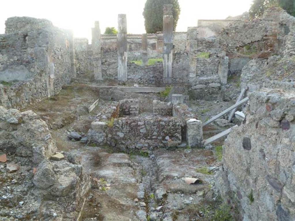 VI.2.19 Pompeii. May 2011. Looking west across excavations to a lower level, under the atrium floor.