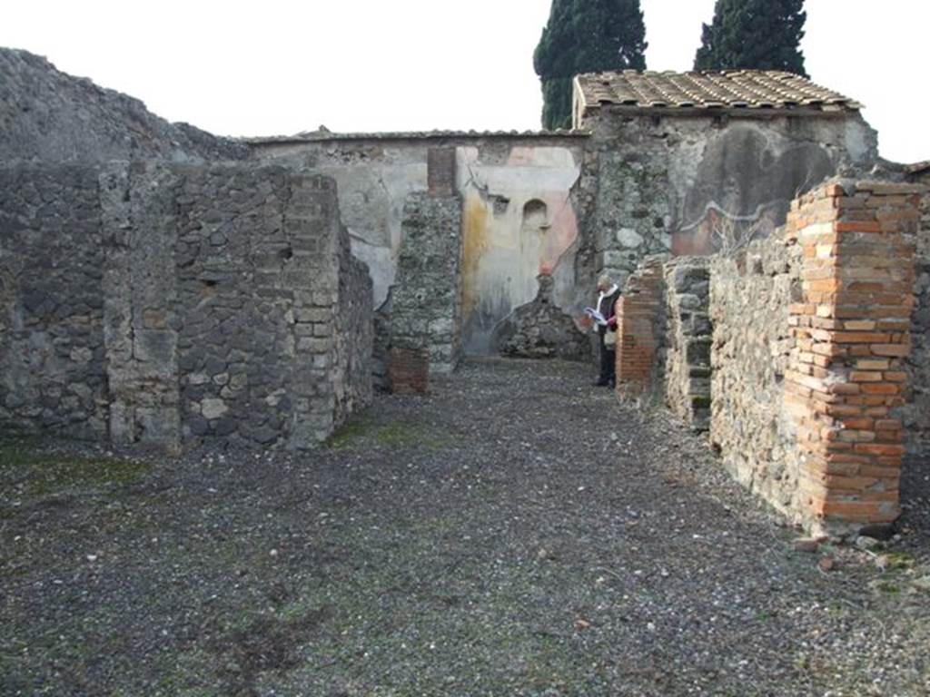 VI.2.24 Pompeii. May 2011. Kitchen area, at north end of small corridor from atrium. In the east wall of the kitchen area was the doorway linking with the shop at VI.2.23.  

