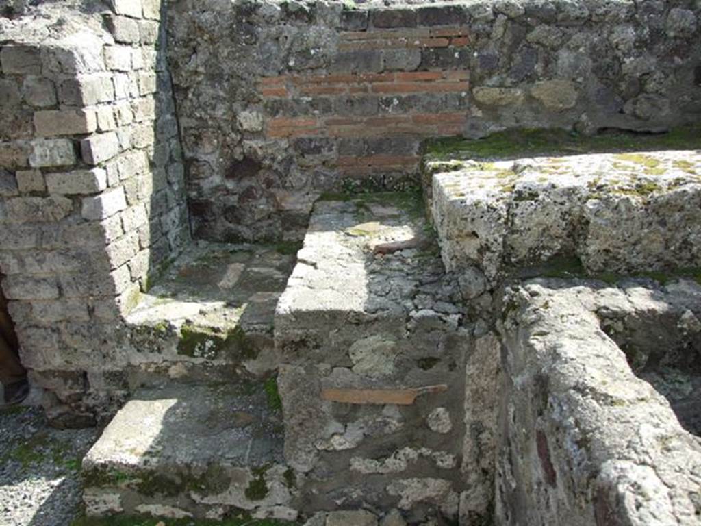 VI.3.3 Pompeii.  March 2009.  Room 8, South west corner. Steps at side of water trough or basin.