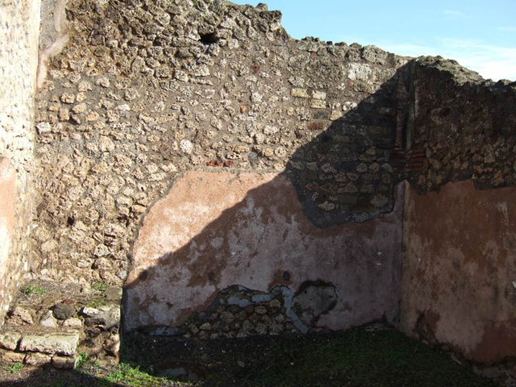 VI.3.6 Pompeii. December 2005. East wall of shop, with steps to upper floor.