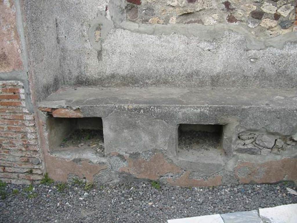 VI.3.20 Pompeii. May 2003. Bench or counter against east wall. Photo courtesy of Nicolas Monteix.