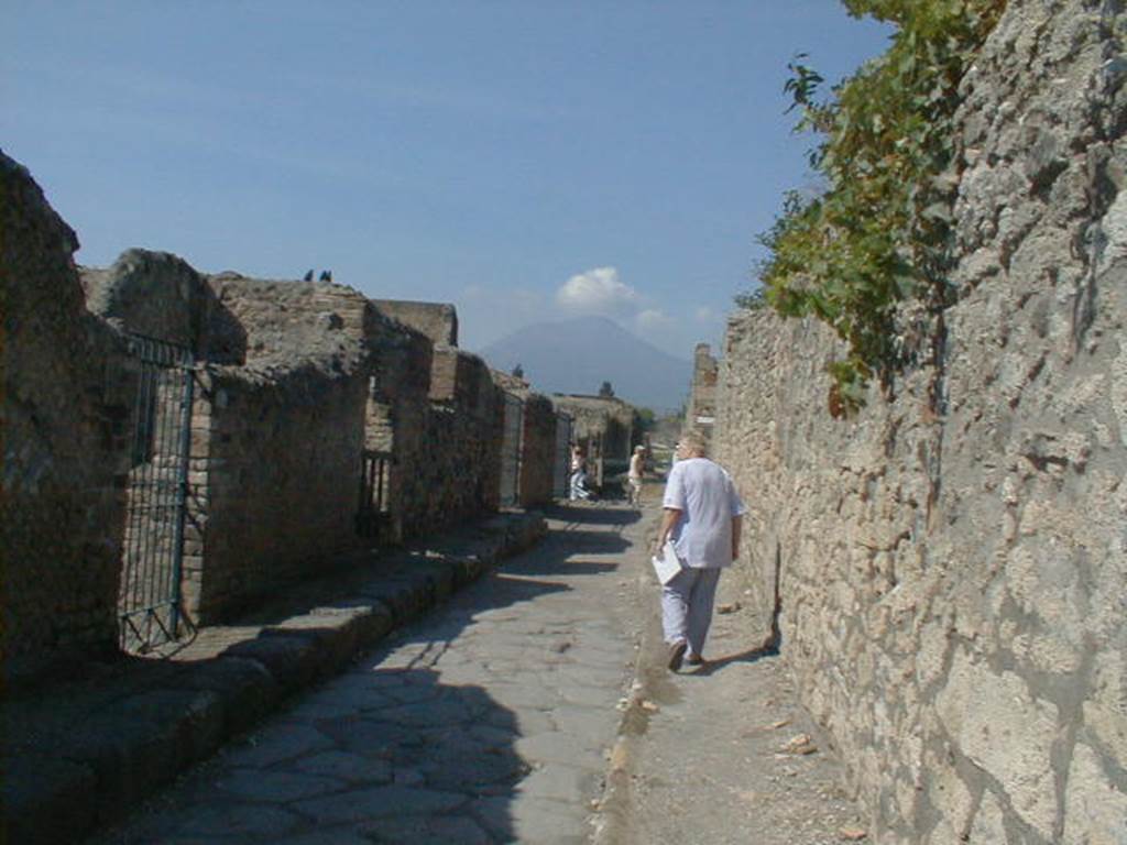VI.3.25 Pompeii, on left. September 2004.            Vicolo di Modesto, looking north.                     VI.6, on right.