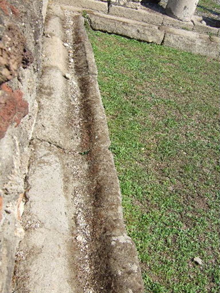 VI.5.10 Pompeii. September 2005. Drainage gutter on north edge of peristyle.