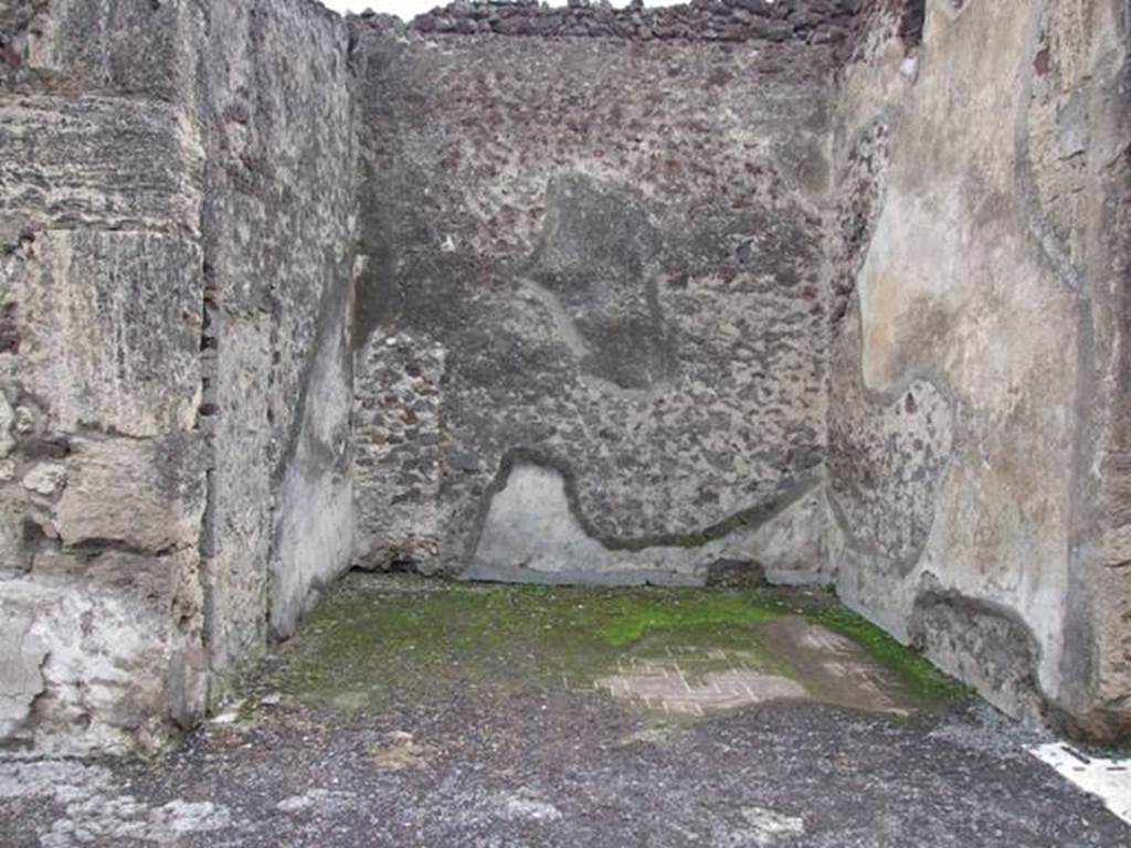 VI.6.1 Pompeii. December 2007. Room 4, ala on west side of atrium, showing blocked doorway to room 3 on left hand side.
