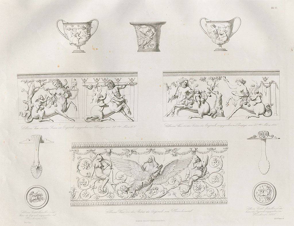 VI.7.20 Pompeii. 1971. Silver cup with horizontal and ring handles, decorated with a pattern of ivy leaves. Now in Naples Archaeological Museum. Inventory number 25377.
Photo by Stanley A. Jashemski.
Source: The Wilhelmina and Stanley A. Jashemski archive in the University of Maryland Library, Special Collections (See collection page) and made available under the Creative Commons Attribution-Non Commercial License v.4. See Licence and use details.
J71f0270
