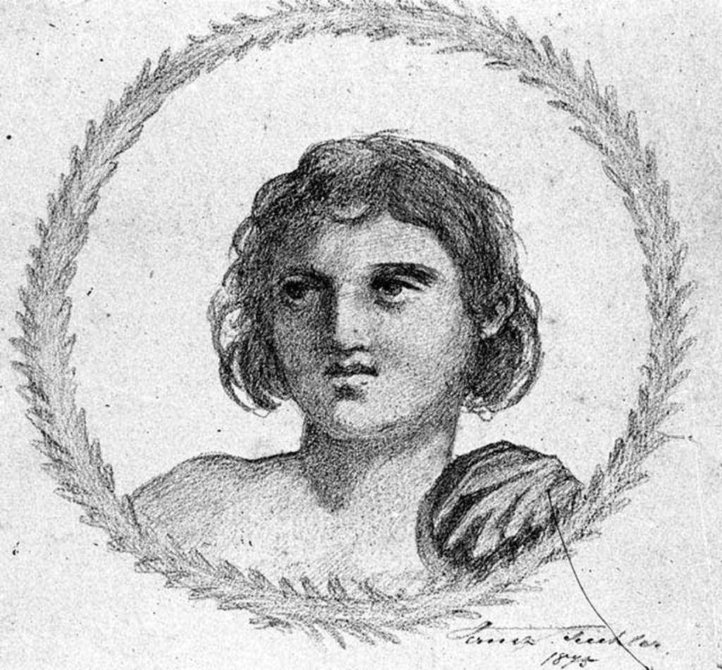 VI.7.20 Pompeii. W.55. Drawing of boy in painted medallion from small exedra.
Photo by Tatiana Warscher. Photo © Deutsches Archäologisches Institut, Abteilung Rom, Arkiv. 
