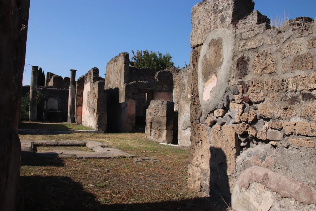 VI.7.20 Pompeii. December 2018. 
Looking north-west across impluvium in atrium towards north wall of tablinum and corridor to rear. Photo courtesy of Aude Durand.
