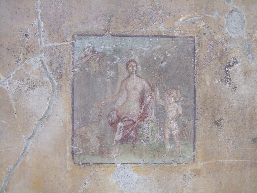 VI.7.23 Pompeii. December 2006. Wall painting from centre panel of south wall of tablinum.  
Identified by Helbig as of Aphrodite and Eros.  Identified by Schefold as Aphrodite glimpses the wounded Adonis.  
See Helbig, W., 1868. Wandgemälde der vom Vesuv verschütteten Städte Campaniens. Leipzig: Breitkopf und Härtel. (305).
See Schefold, K., 1962. Vergessenes Pompeji. Bern: Francke. (T. 172,3).
According to Bragantini, the painting of Aphrodite was to be found on the north wall of the tablinum.
See Bragantini, de Vos, Badoni, 1983. Pitture e Pavimenti di Pompei, Parte 2. Rome: ICCD. (p.159-60)

